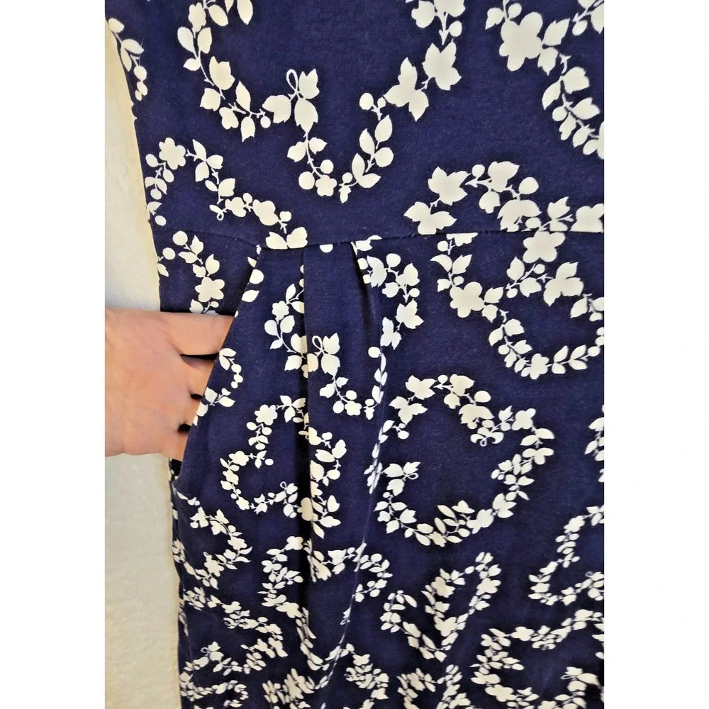 Boden Soft Jersey Navy Midi Dress Sz 10R Boho Comfort Celestial Coastal Tropical